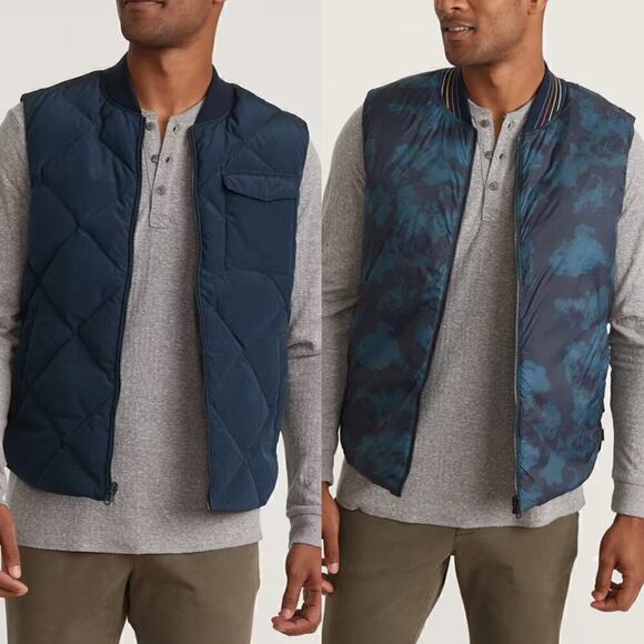 Marine Layer Reversible Puffer Vest Light Weight Packable Sky Captain NWT M - Picture 2 of 11